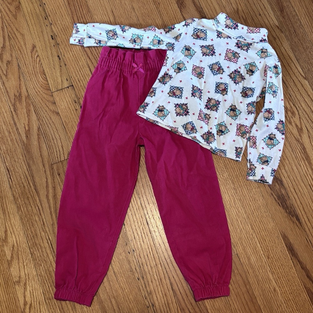 Rainbow tag VTG Gymboree Girls Turtleneck & Corduroys Cats AOP 90s 1997 4T